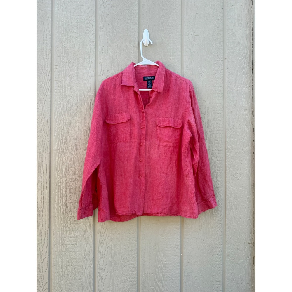 Lands End 18 Linen Shirt Coastal Pink Button Down 100% Linen Pocket
